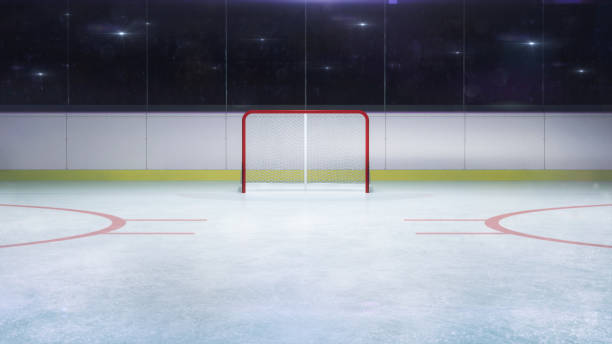 istock ice hockey stadium goal front general view and camera flashes behind 1130907254