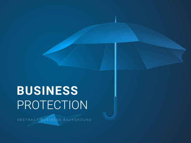istock Abstract modern business background vector depicting business protection in shape of an umbrella on blue background. 1130907500