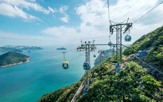 Cable car ride along the sea in Hong Kong