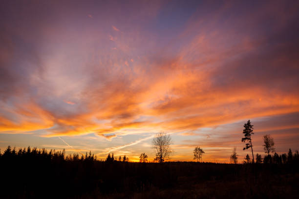 istock Beautiful vibrant sunset clouds landscape in finland 1130909199