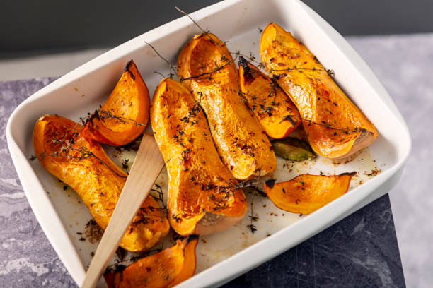 istock Dish of baked Butternut squashes ready to eat. 1130909254