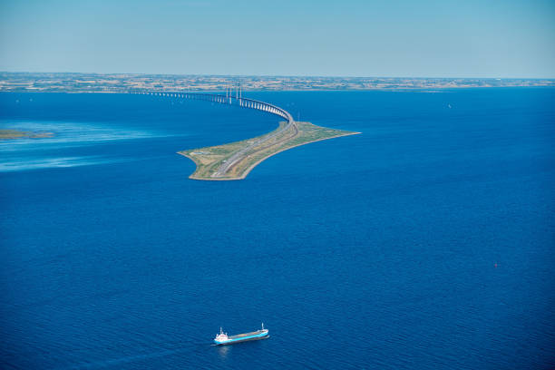 The Oresund Bridge in Denmark View from the plane to the Oresund Bridge oresund region stock pictures, royalty-free photos & images