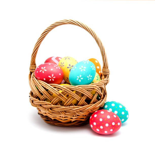 istock Perfect colorful handmade easter eggs in the basket isolated 1130911840
