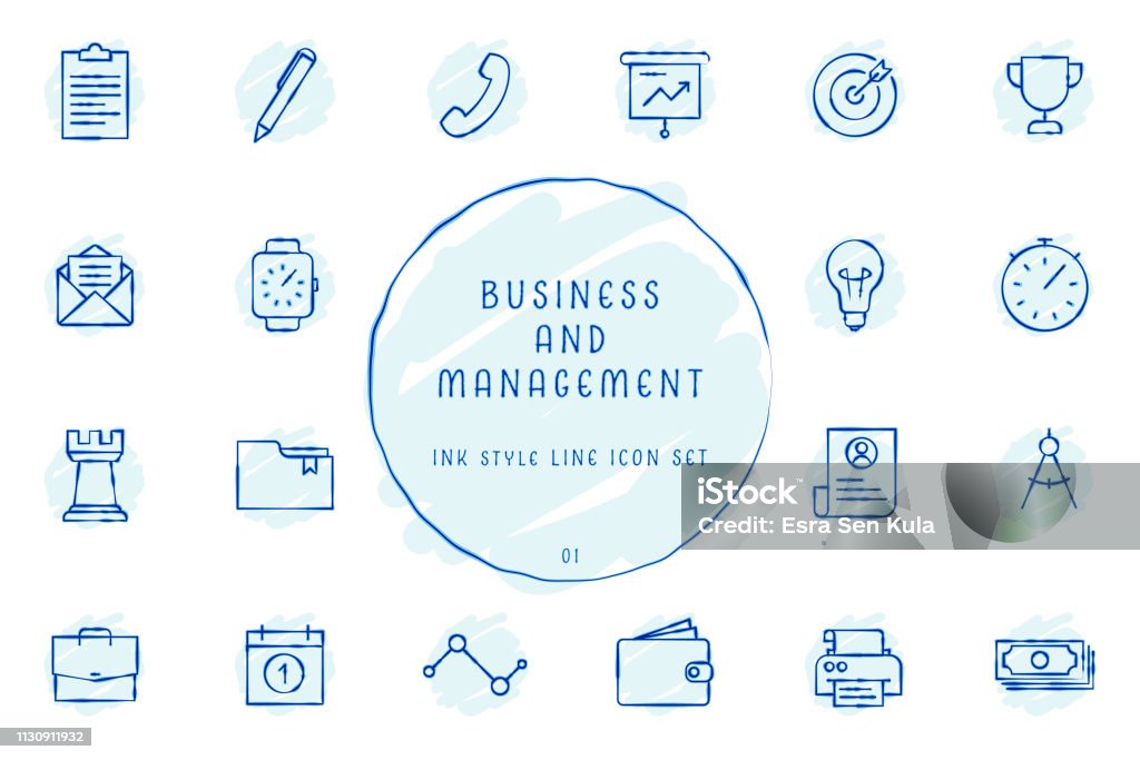 Hand Drawn Outlined Inked Sketchy Business and Management Icon Collection Icon Symbol stock vector