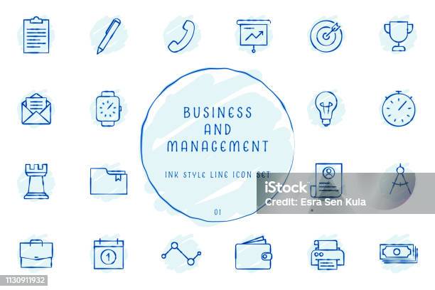 Hand Drawn Outlined Inked Sketchy Business And Management Icon Collection Stock Illustration - Download Image Now