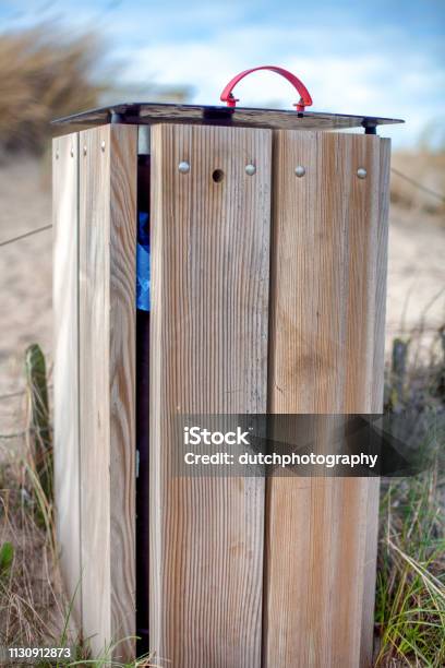 Waste Container On The Beach And Dunes Stock Photo - Download Image Now - Beach, Clean, Container