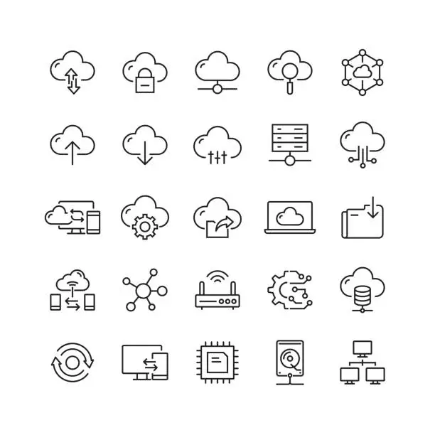 Vector illustration of Cloud Computing Related Vector Line Icons