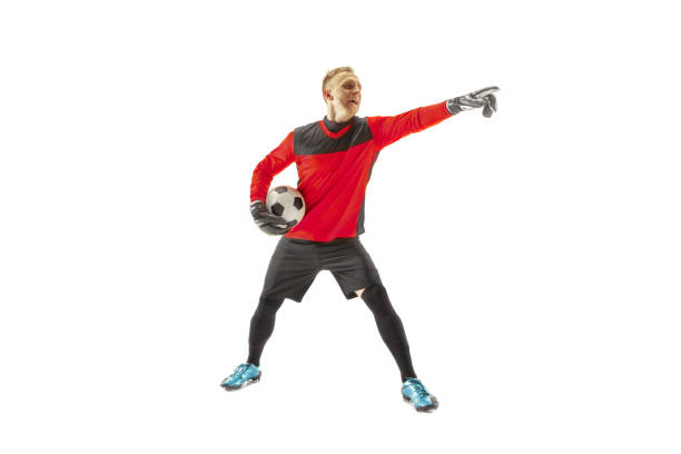 istock One soccer player goalkeeper isolated on white background 1130915813