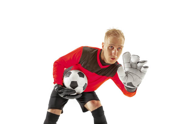 istock One soccer player goalkeeper isolated on white background 1130915837