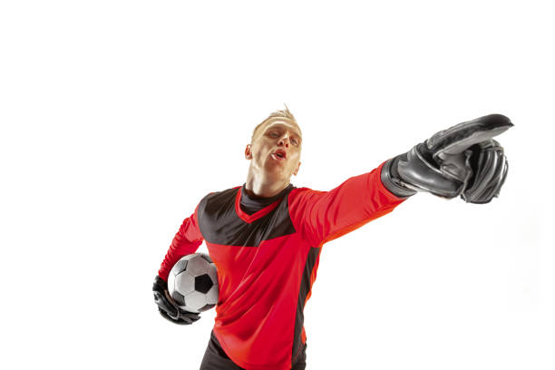 istock One soccer player goalkeeper isolated on white background 1130915840