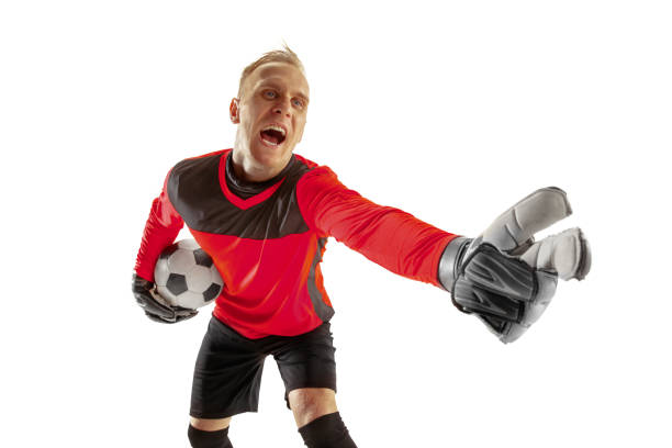 istock One soccer player goalkeeper isolated on white background 1130915841