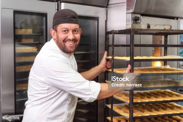 パン屋やペストリーショップでオーブンにペストリーのラックを置くベイカー - パン職人のストックフォトや画像を多数ご用意 - パン職人, オーブン, 菓子屋