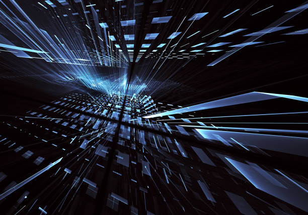 istock Abstract 3D fractal background, 3D illustration. Virtual Neon City 1130921722