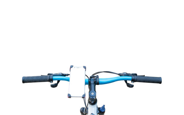 istock Smartphone mount on handlebar of mountain bike isolated on white background. 1130921849