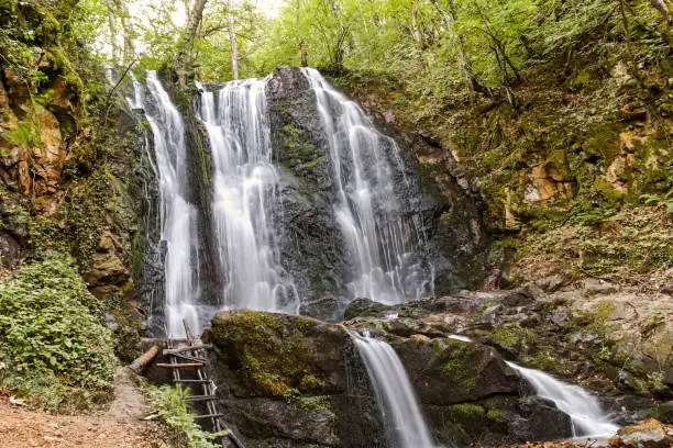 Beautiful landscape of Koleshino waterfalls cascade in Belasica Mountain, Novo Selo, Republic of North Macedonia