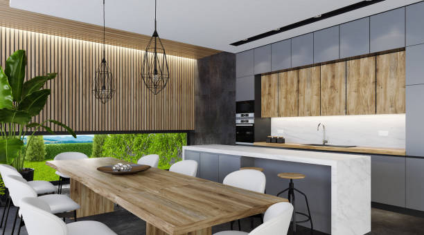 Country villa industrial rustic style kitchen
