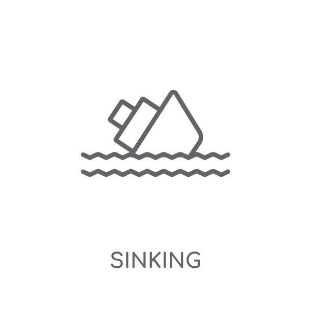 Sinking linear icon. Modern outline Sinking logo concept on white background from Insurance collection Sinking linear icon. Modern outline Sinking logo concept on white background from Insurance collection. Suitable for use on web apps, mobile apps and print media. sinking ship images stock illustrations