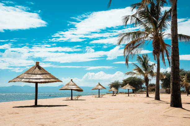 Chairs And Umbrella at the Beach Tropical Resort stock photo