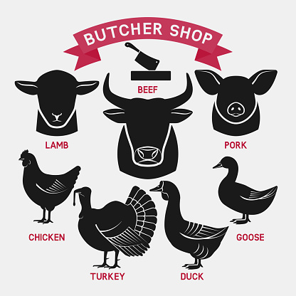 silhouettes of animals set. butcher shop icons. vector illustration - eps 8