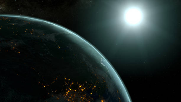 istock Planet earth against the rising sun, blue atmosphere. 3D Illustration. 1130928116