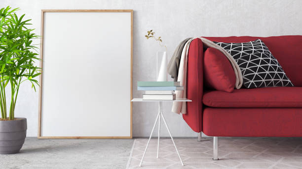 Mock up, Modern Living room, interior design 3D Render