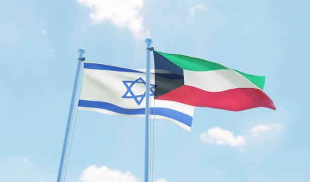 istock Kuwait and Israel, two flags waving against blue sky 1130931833