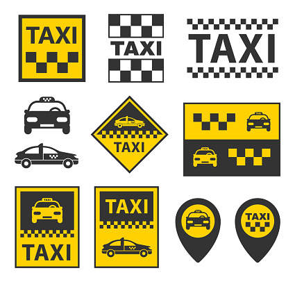 taxi service signs set, taxi icons in vector