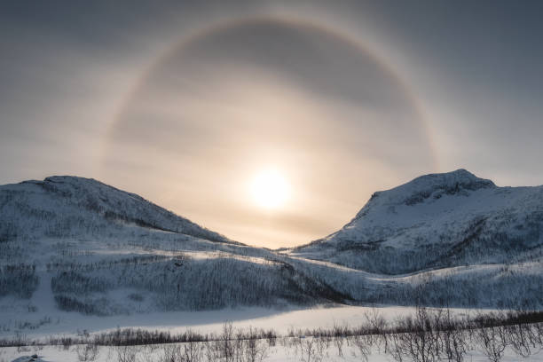 istock Snow mountain range with sun halo in winter 1130936688