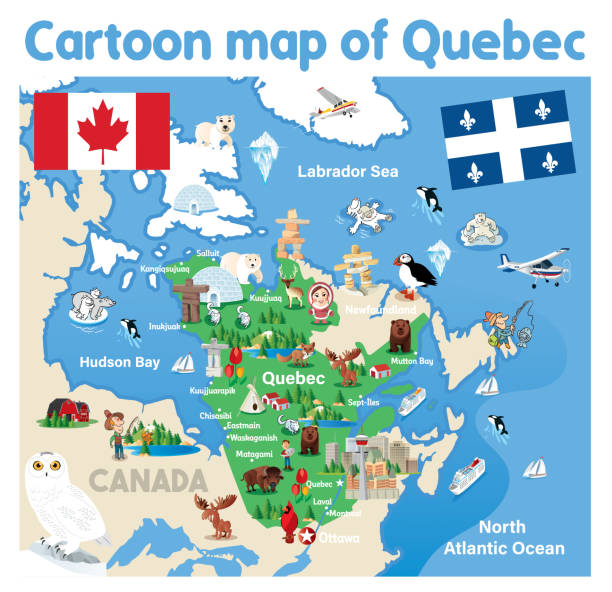 Cartoon map of QUEBEC Cartoon map of QUEBEC

I have used 
http://legacy.lib.utexas.edu/maps/americas/canada_pol99.jpg island of montreal stock illustrations