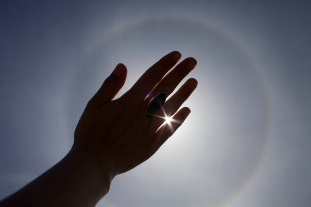 Halo sun -  sky beautiful ring around the sun and strong shadow.