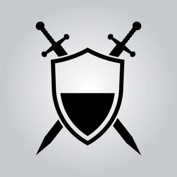 ilustrações, clipart, desenhos animados e ícones de escudo e espadas. ícone do vetor - sword