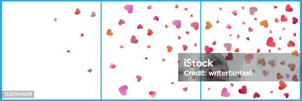 Red And Pink Hearts Confetti Celebrations Simple Festive Modern Design Holiday Vector Set Stock Illustration - Download Image Now