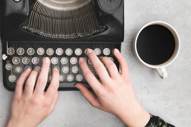 istock Retro blogger and coffee 1130942410