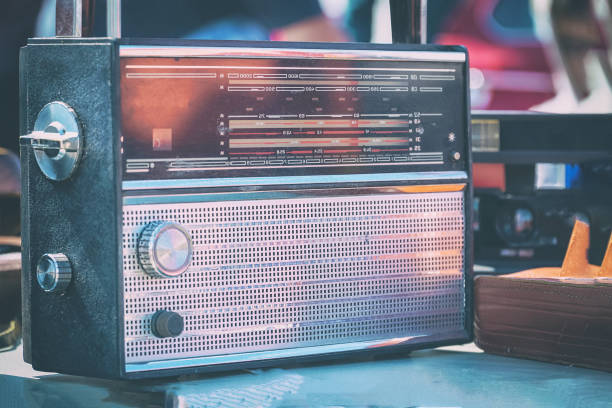 istock Old vintage transistor radio on table 1130945142
