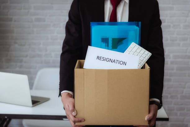 istock Business man hand sending resignation letter for stress from working. resign concept. 1130947845