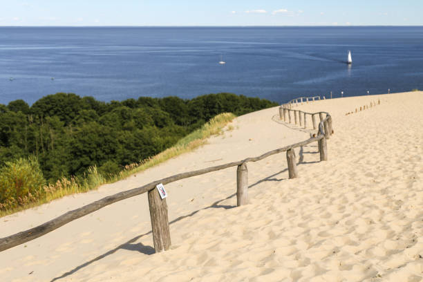dunas de arena de parnidis. uno de los lugares más bellos de lituania, punto turístico popular. situado en nida, en curlandia spit-franja de tierra entre la laguna de curlandia y el mar báltico. patrimonio de la unesco. - dead dunes en neringa lituania fotografías e imágenes de stock