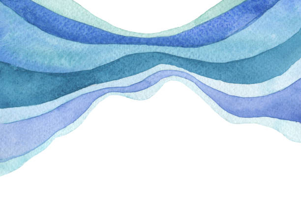 Abstract wave watercolor painted background. Paper texture. Isolated on white.