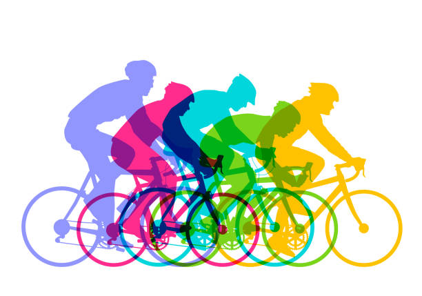 Racing Cyclists Colourful silhouettes of Cyclists racing racing bicycle stock illustrations