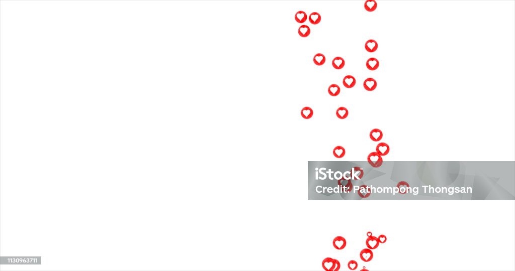 Red ball heart 3D rendering. Social media red ball heart on white background. Heart Shape Stock Photo