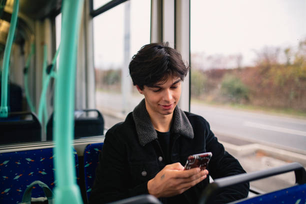 Young Male Using a Tram in Switzerland