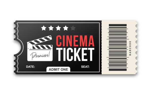 Cinema ticket on white background. Movie ticket template in black and red colors Cinema ticket on white background. Movie ticket template in black and red colors building entrance illustrations stock illustrations
