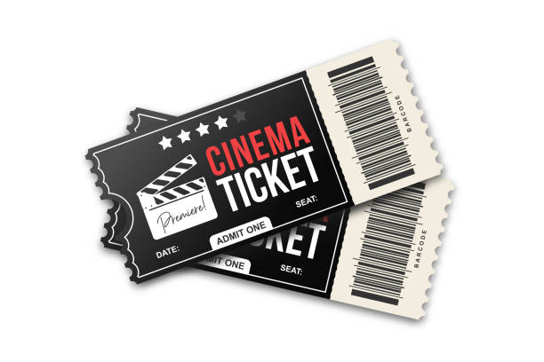 Two cinema tickets on white background. Movie tickets template in black and red colors Two cinema tickets on white background. Movie tickets template in black and red colors movie ticket illustrations stock illustrations