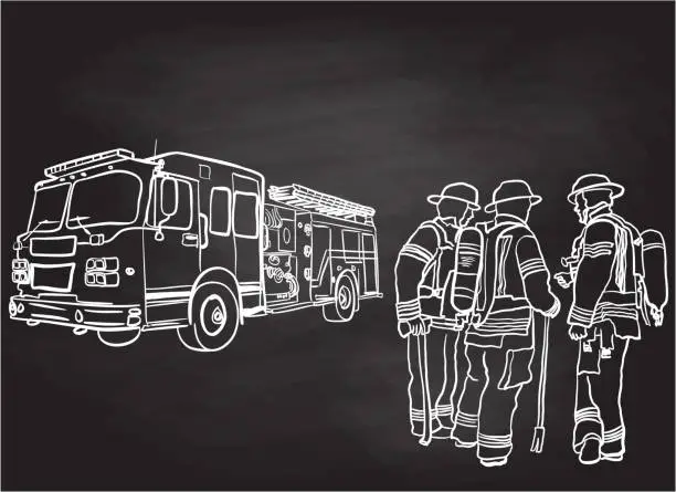 Vector illustration of Firemen Teamwork Chalk