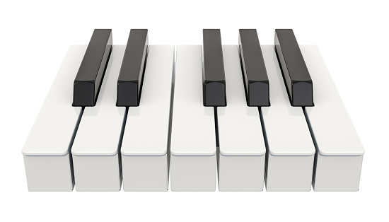 7 piano key, one octave. Music concept. 3D rendering isolated on white background
