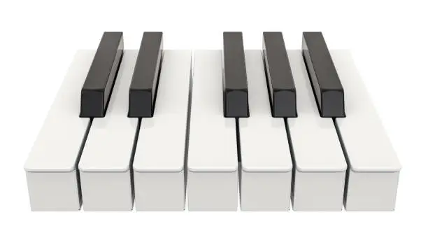 Photo of 7 piano key, one octave. Music concept. 3D rendering isolated on white background