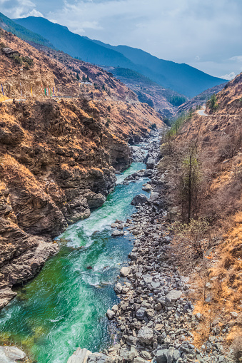 Paro Chu River near Paro city, Bhutan