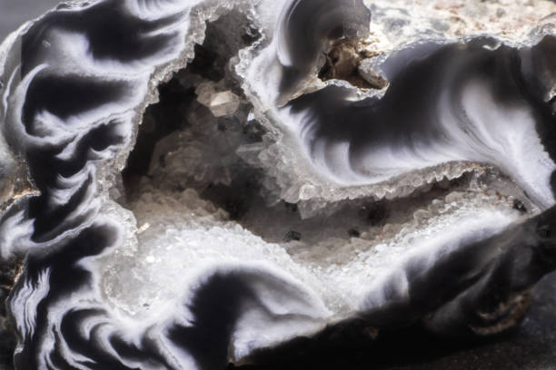 istock Natural agate black and white druse closeup 1130988523