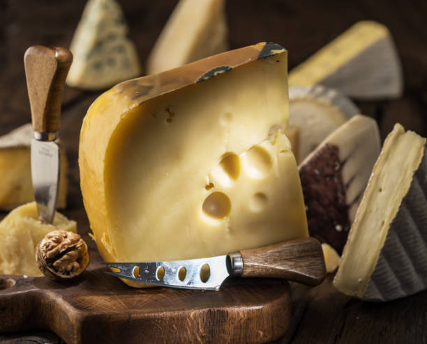 istock Piece of cow's milk Maasdam cheese. 1130991458