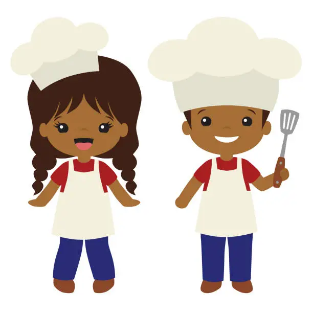 Vector illustration of Vector People of Color Cookout Grill Cooks Boy and Girl Illustrations