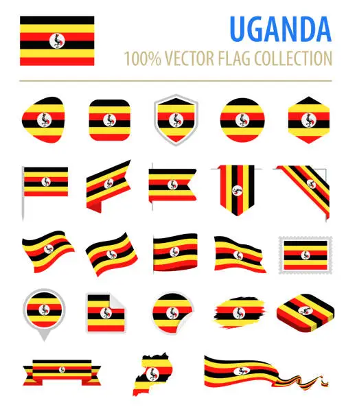 Vector illustration of Uganda - Flag Icon Flat Vector Set